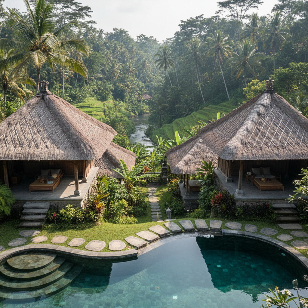 Tropical Retreat Overlooking Rice Fields in Ubud